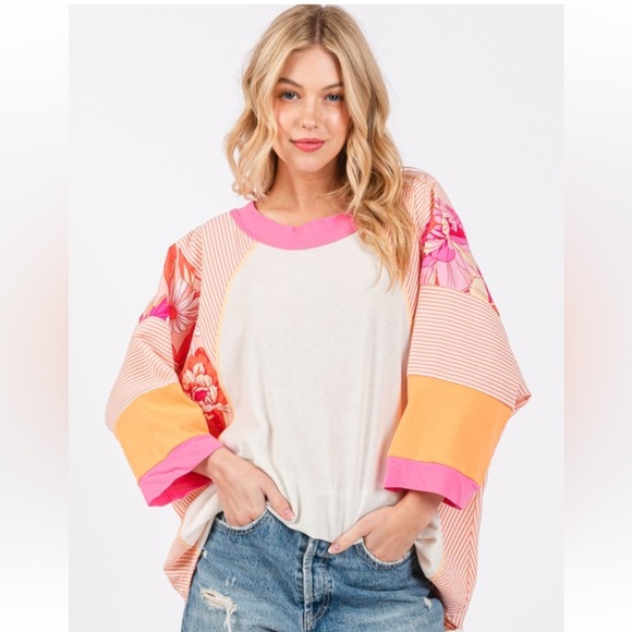 21 Boho Oversized Contrast Knit Sweatshirt - Picture 2 of 6